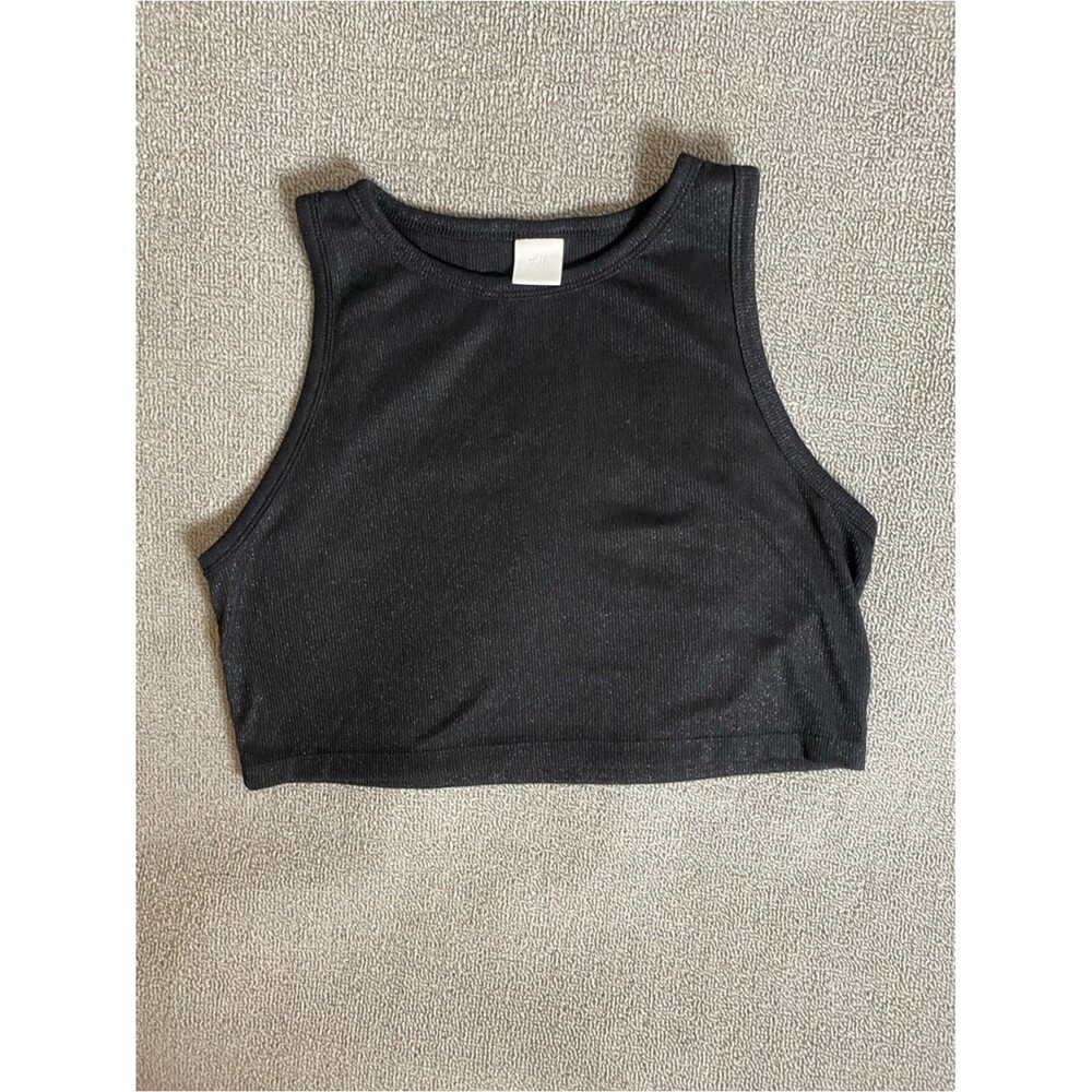 H&M Black Shimmery Ribbed Summer Crop Tank- Festival Spring Daily Casual